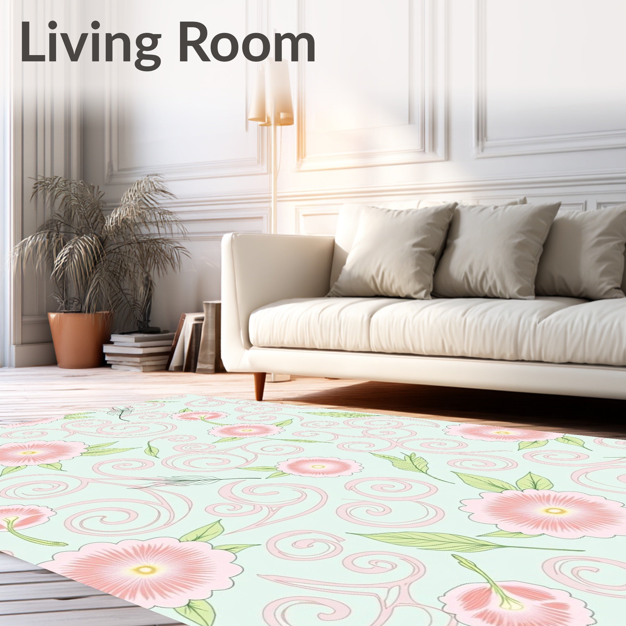 Pink Flower Swirl Pattern Design Rug