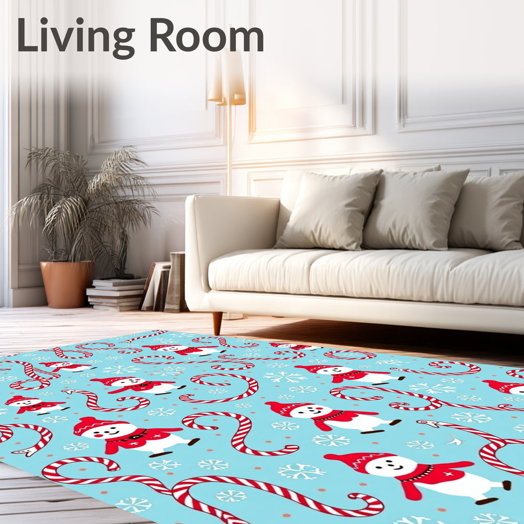 Festive Snowman Candy Cane Snowflakes Rug