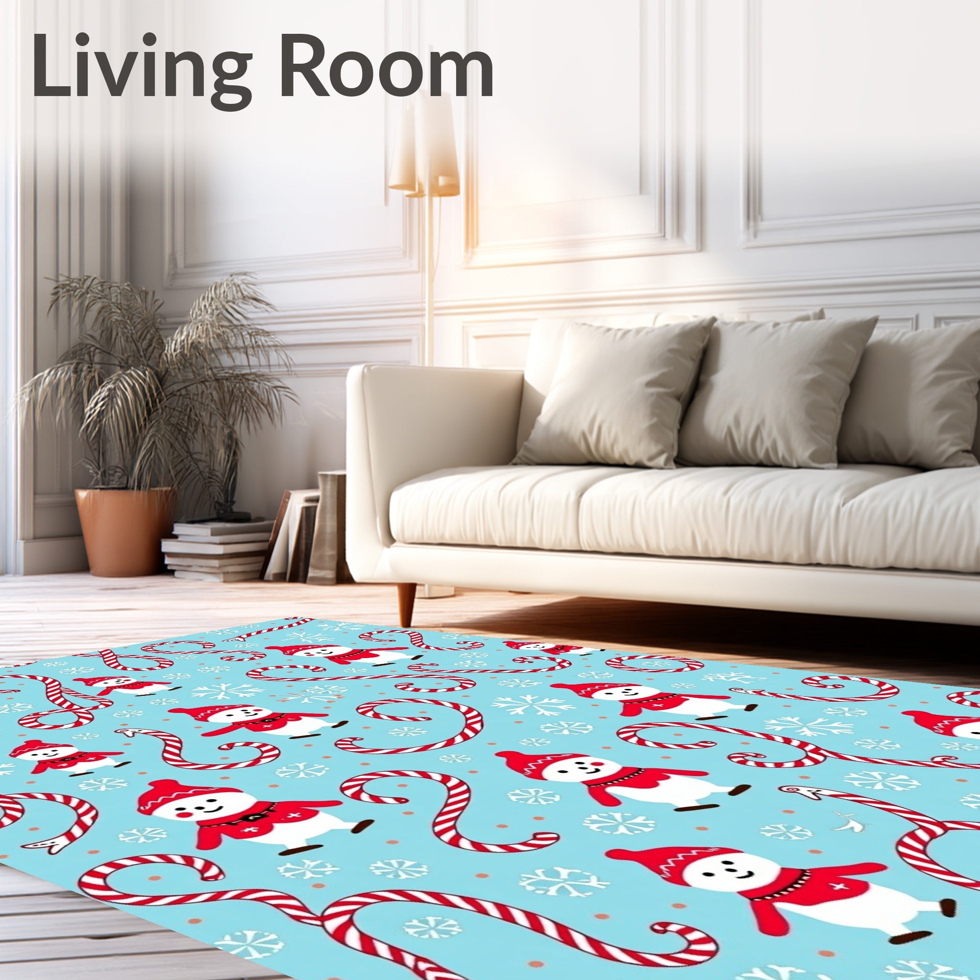 Festive Snowman Candy Cane Snowflakes Rug