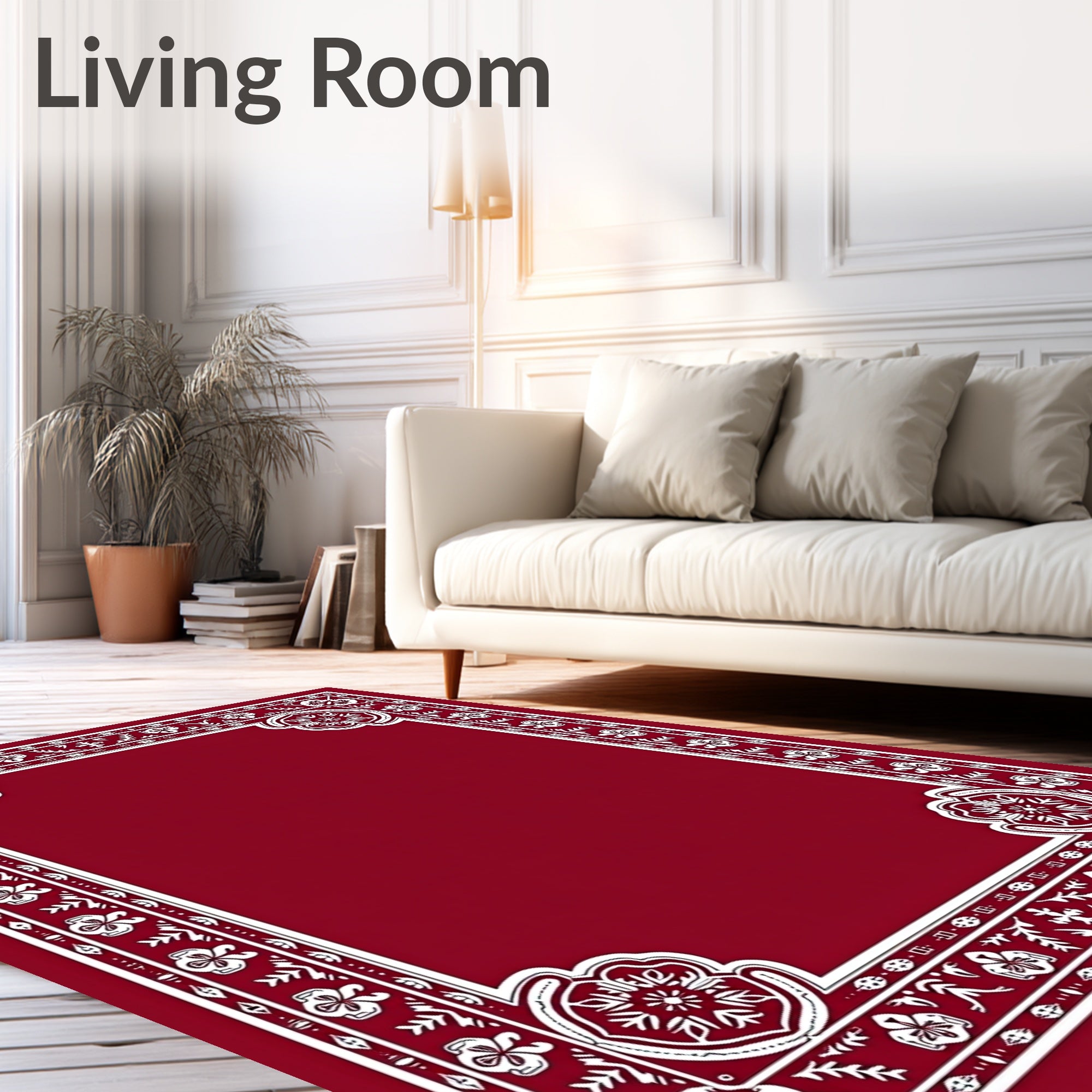 Red Floral With White Border Design Rug