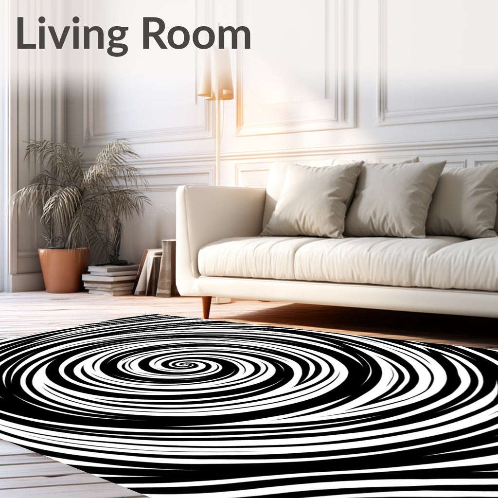 Black White Swirling Lines Rug
