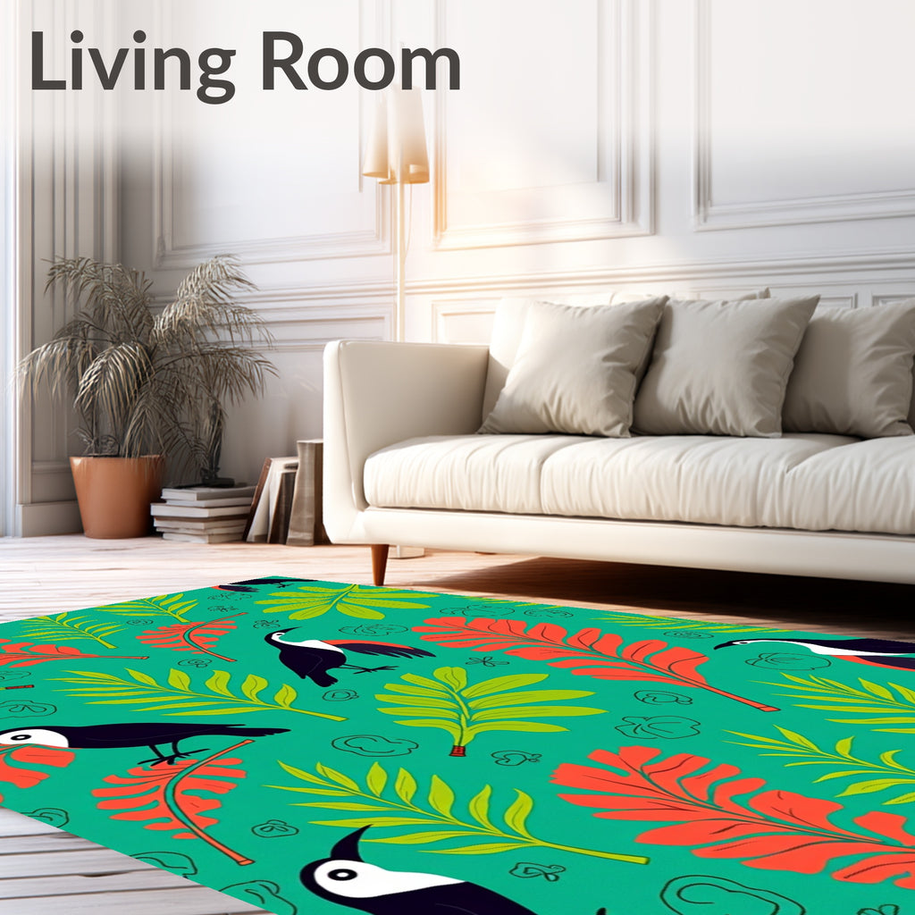 Tropical Toucan Leaf Pattern Design Rug
