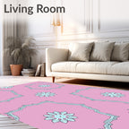 Light Pink Floral Medallion Frame Rug