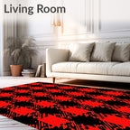 Bold Red And Black Plaid Design Rug
