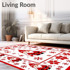 Red White Santa Claus Snowflakes Border Rug