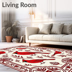 Crimson Cardinal Bordered Botanical Design Rug
