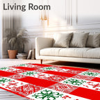 Red White Green Geometric Tile Pattern Rug