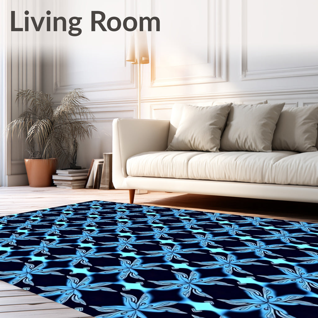 Blue Floral Repeating Pattern Rug