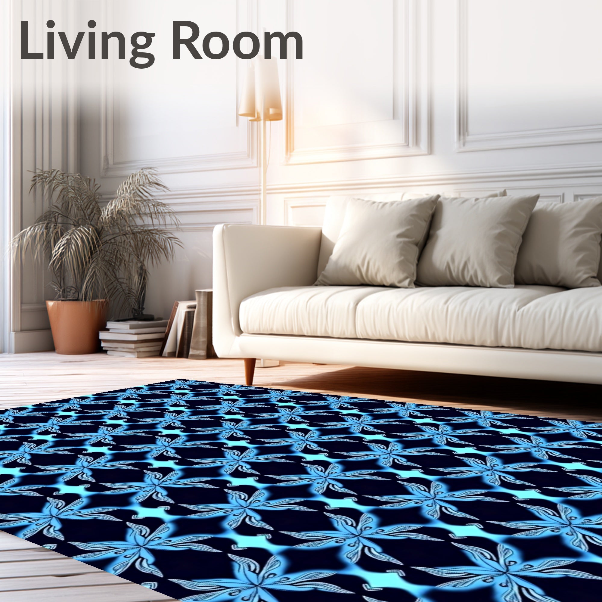 Blue Floral Repeating Pattern Rug