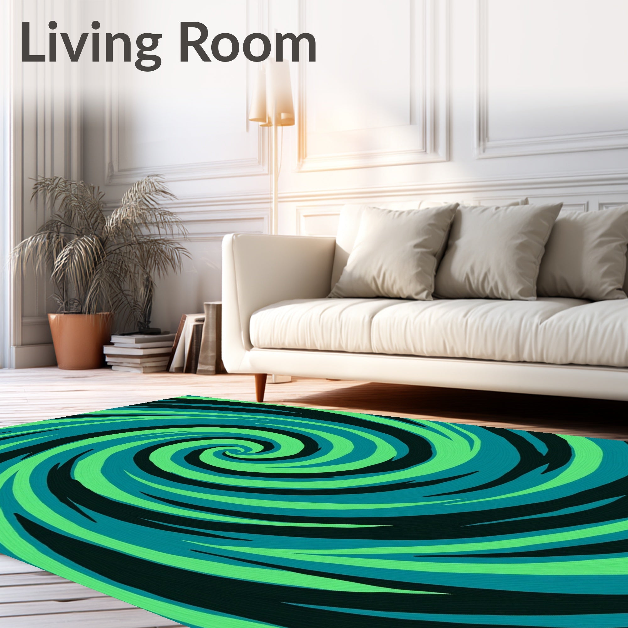 Vibrant Green Teal Swirl Design Rug