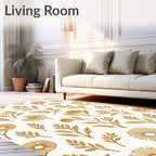 Golden Floral Botanical Pattern Rug