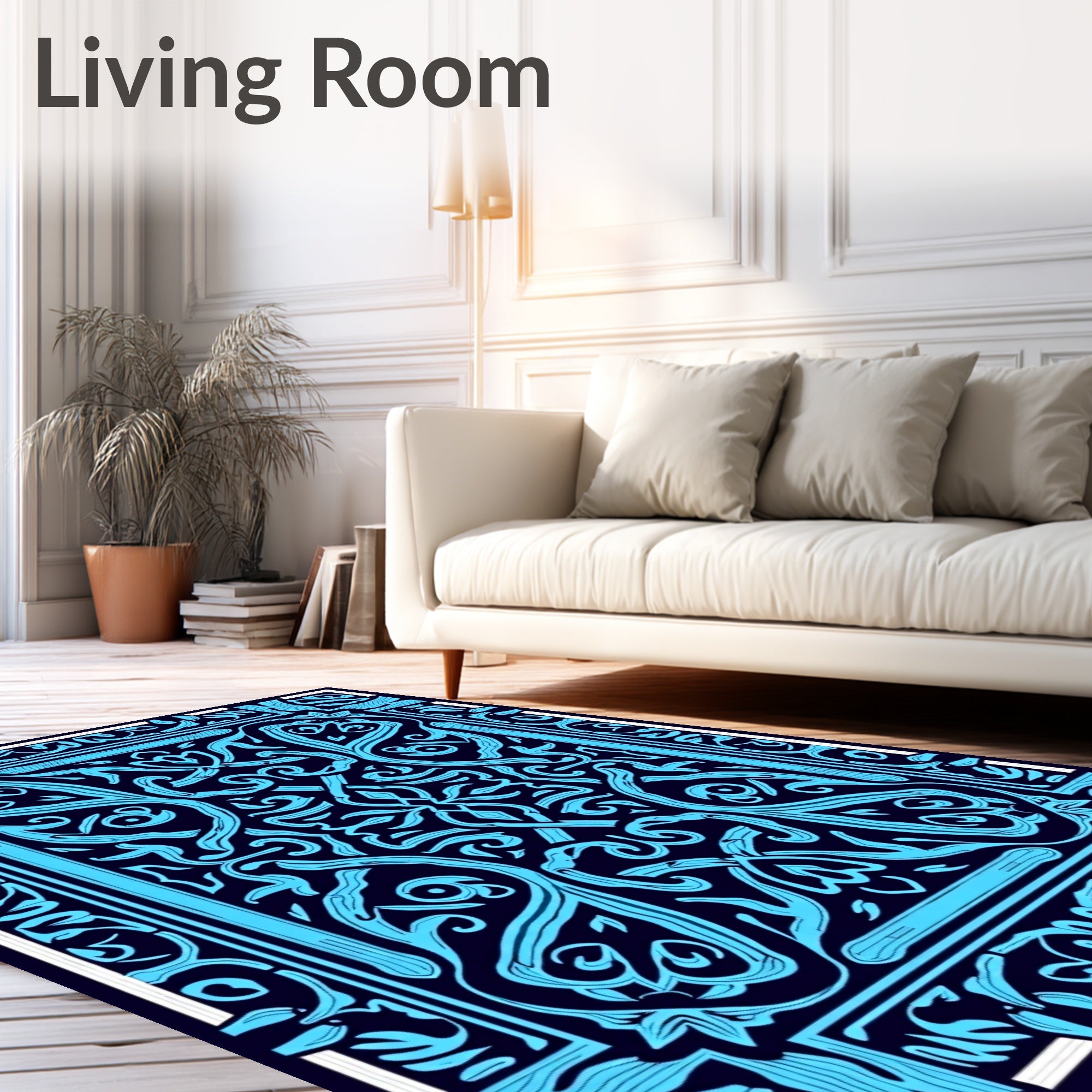 Abstract Blue Ornamental Pattern Design Rug