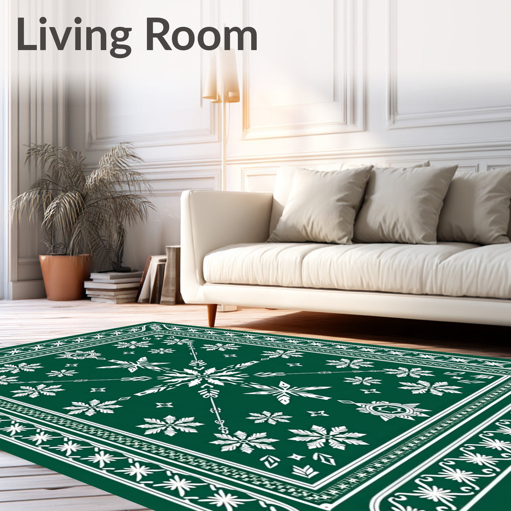 Green Snowy Snowflake Mandala Design Rug
