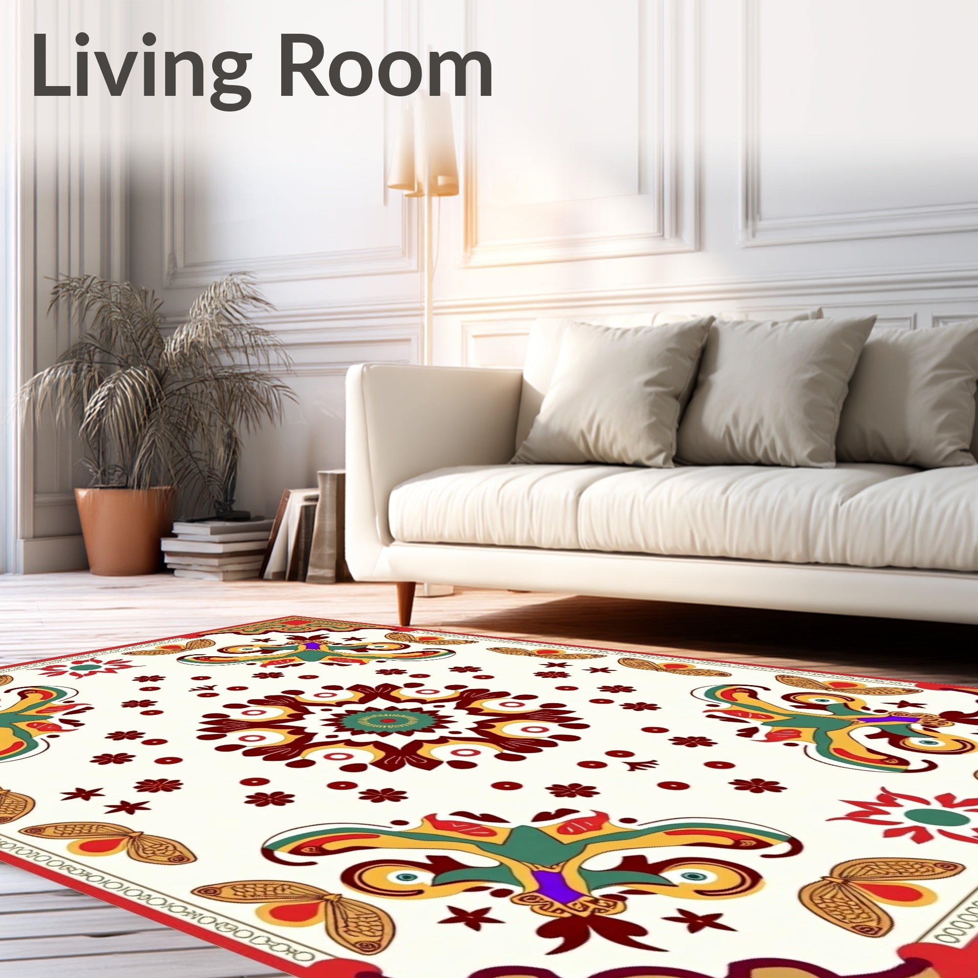 Ornate Butterfly Motif Mandala Pattern Rug