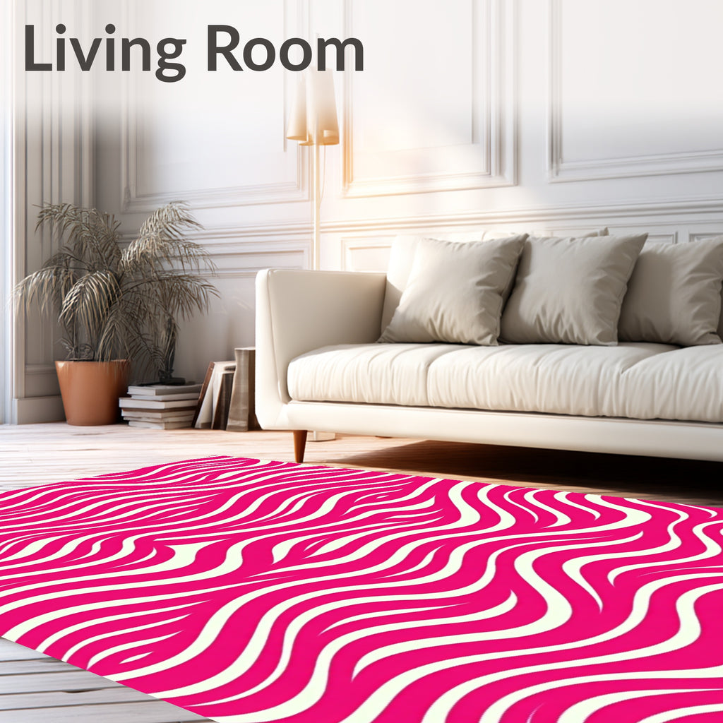 Abstract Pink Cream Wavy Lines Rug