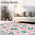 Teal Mushroom Vine Pink Background Rug
