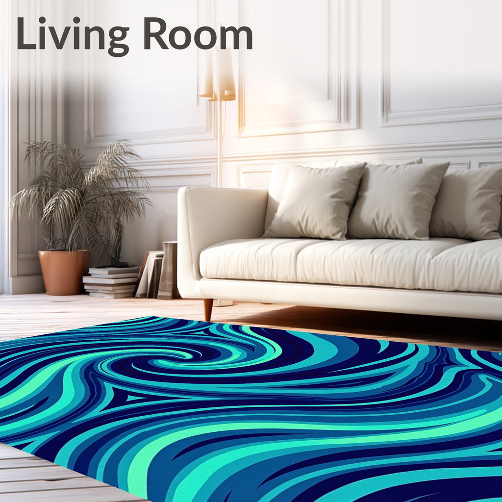 Abstract Swirl Deep Blue Green Pattern Rug