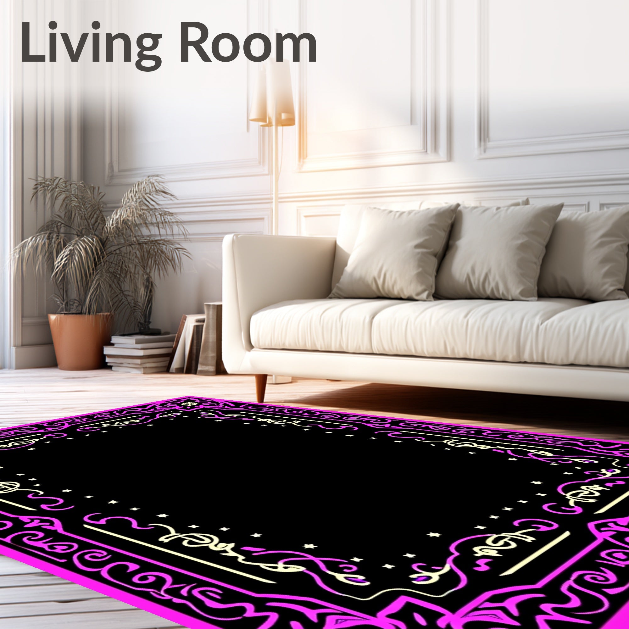 Vibrant Pink Ornate Scrollwork Frame Rug