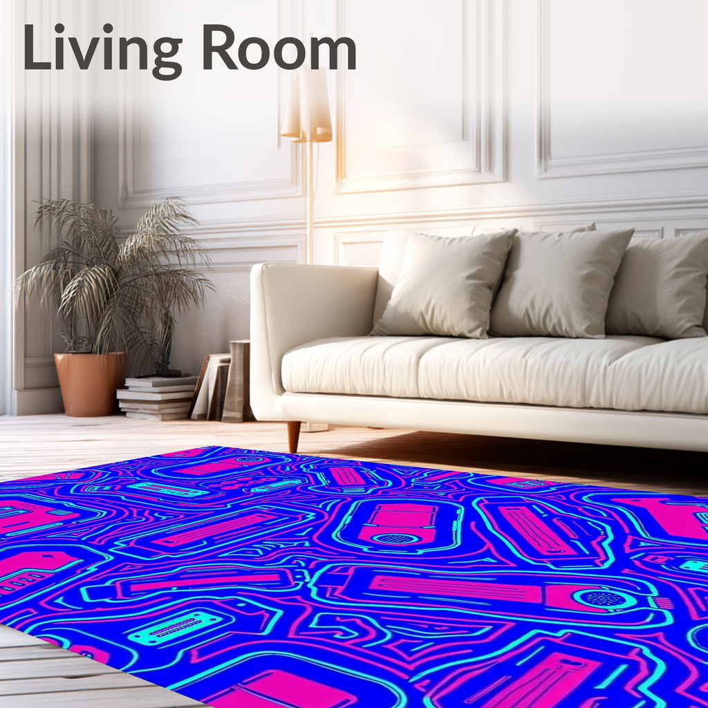 Retro Futuristic Tech Pattern Rug