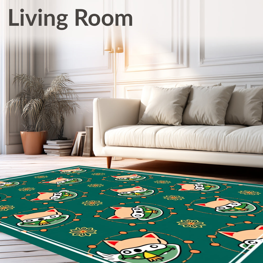 Cute Foxy Face Floral Motif Rug