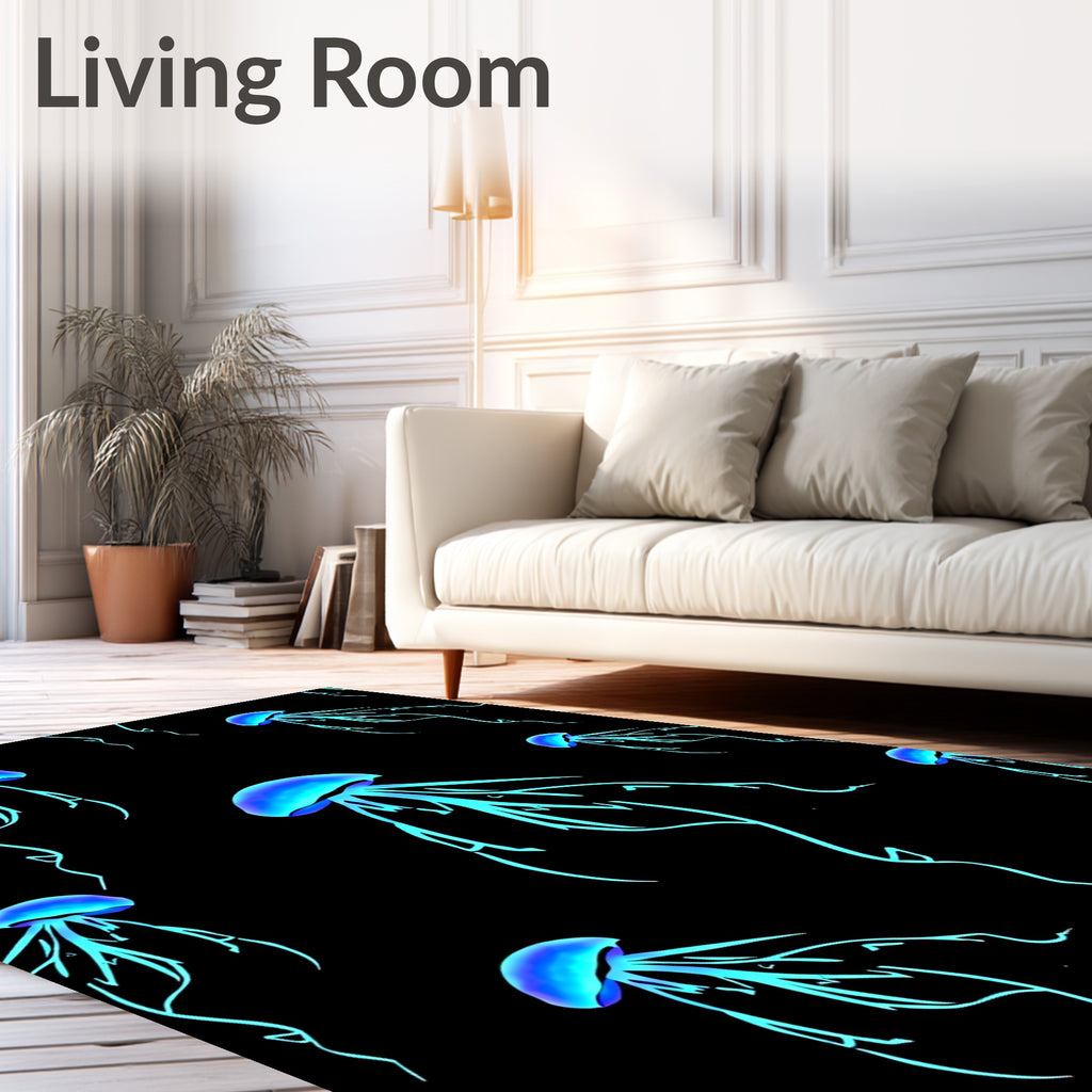 Bioluminescent Jellyfish Silhouette Pattern Rug