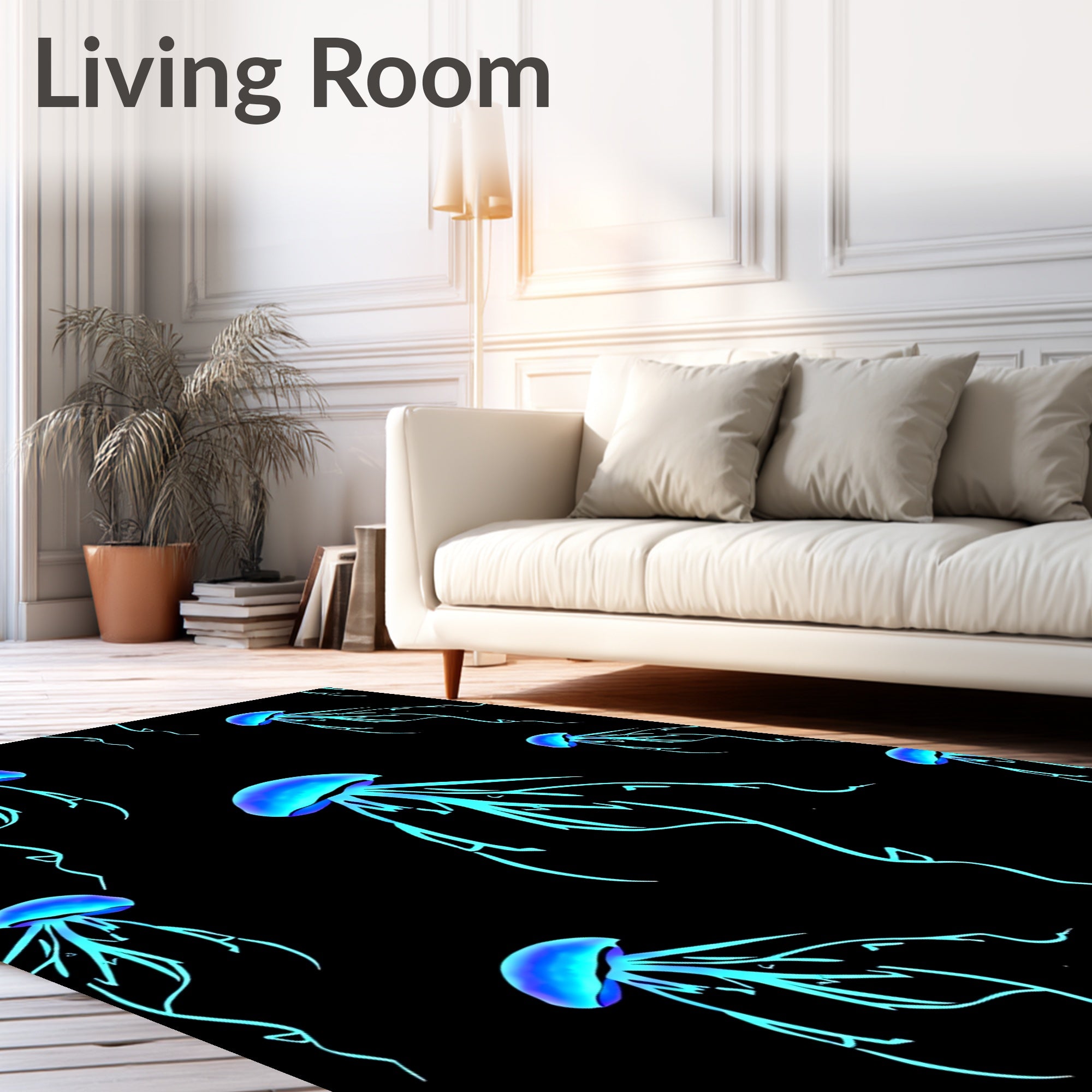 Bioluminescent Jellyfish Silhouette Pattern Rug
