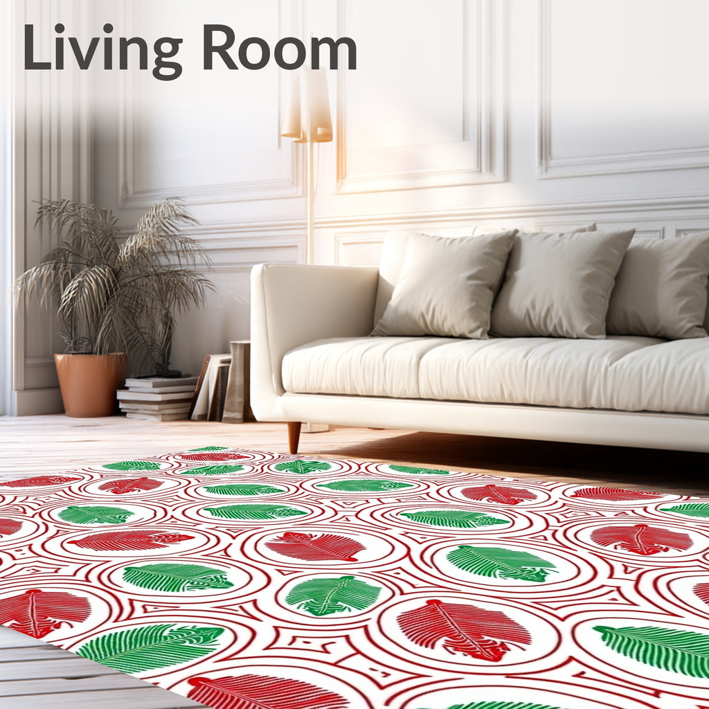 Red Green Abstract Leaf Pattern Rug