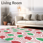 Red Green Abstract Leaf Pattern Rug