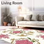 Pink Floral Swirls Gold Accents Rug