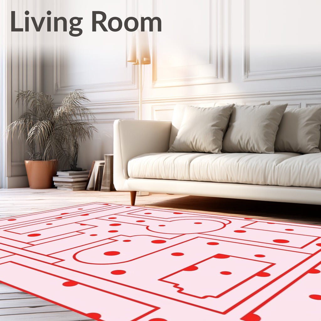 Abstract Red Dot Maze Design Rug