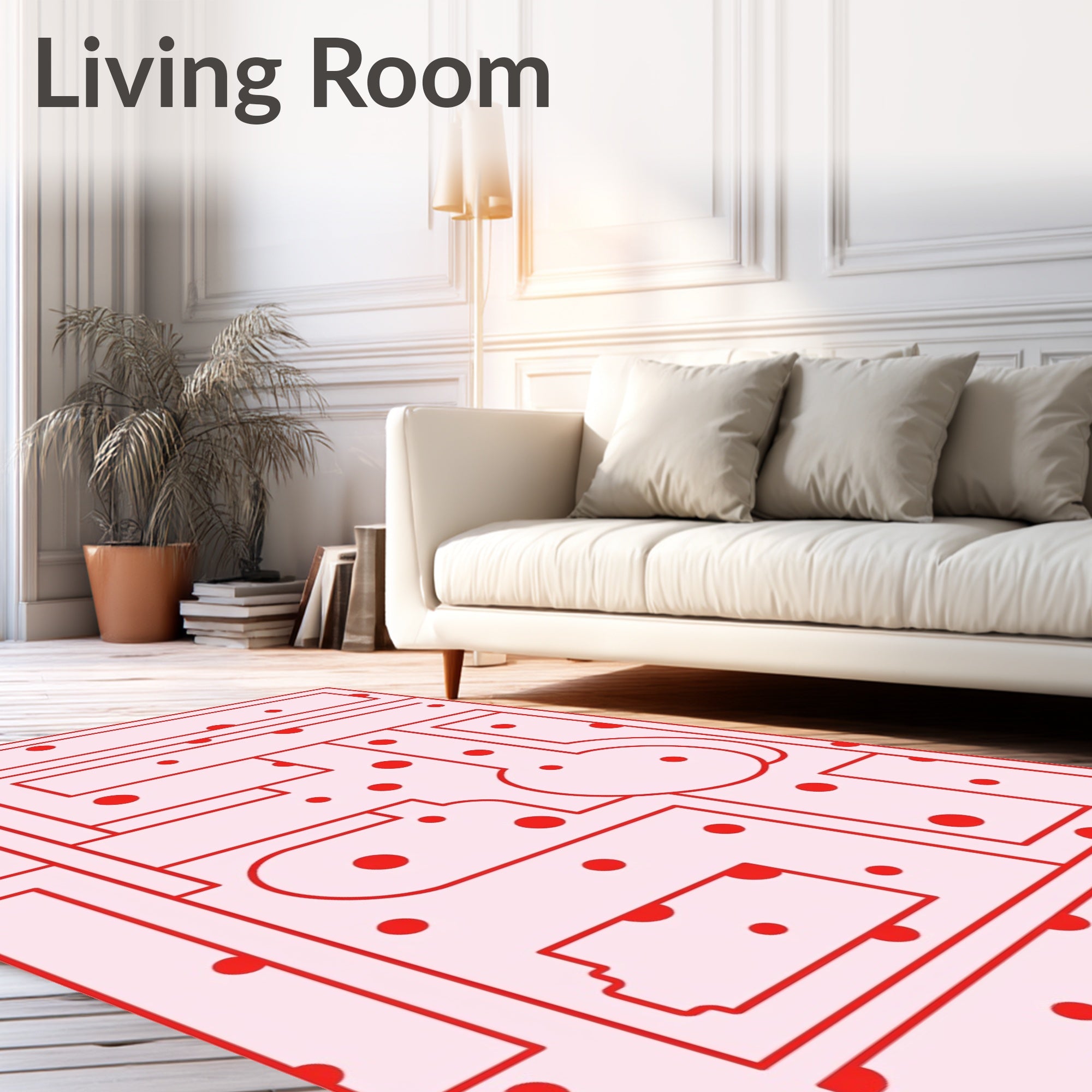 Abstract Red Dot Maze Design Rug