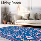 Floral Medallion Patterned Teal Rug