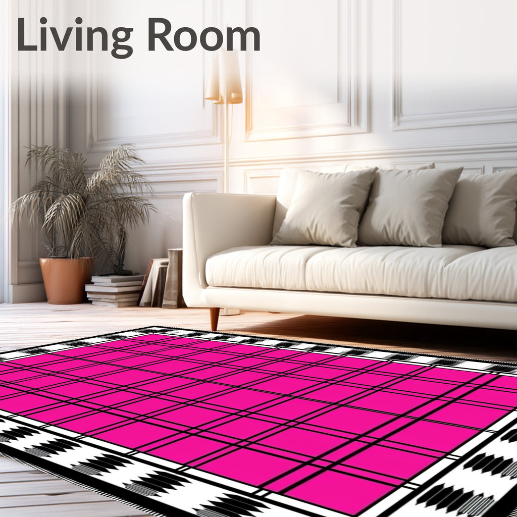 Hot Pink Black Plaid Border Rug