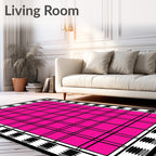 Hot Pink Black Plaid Border Rug