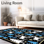 Winter Woodland Deer Snowflake Trees Rug