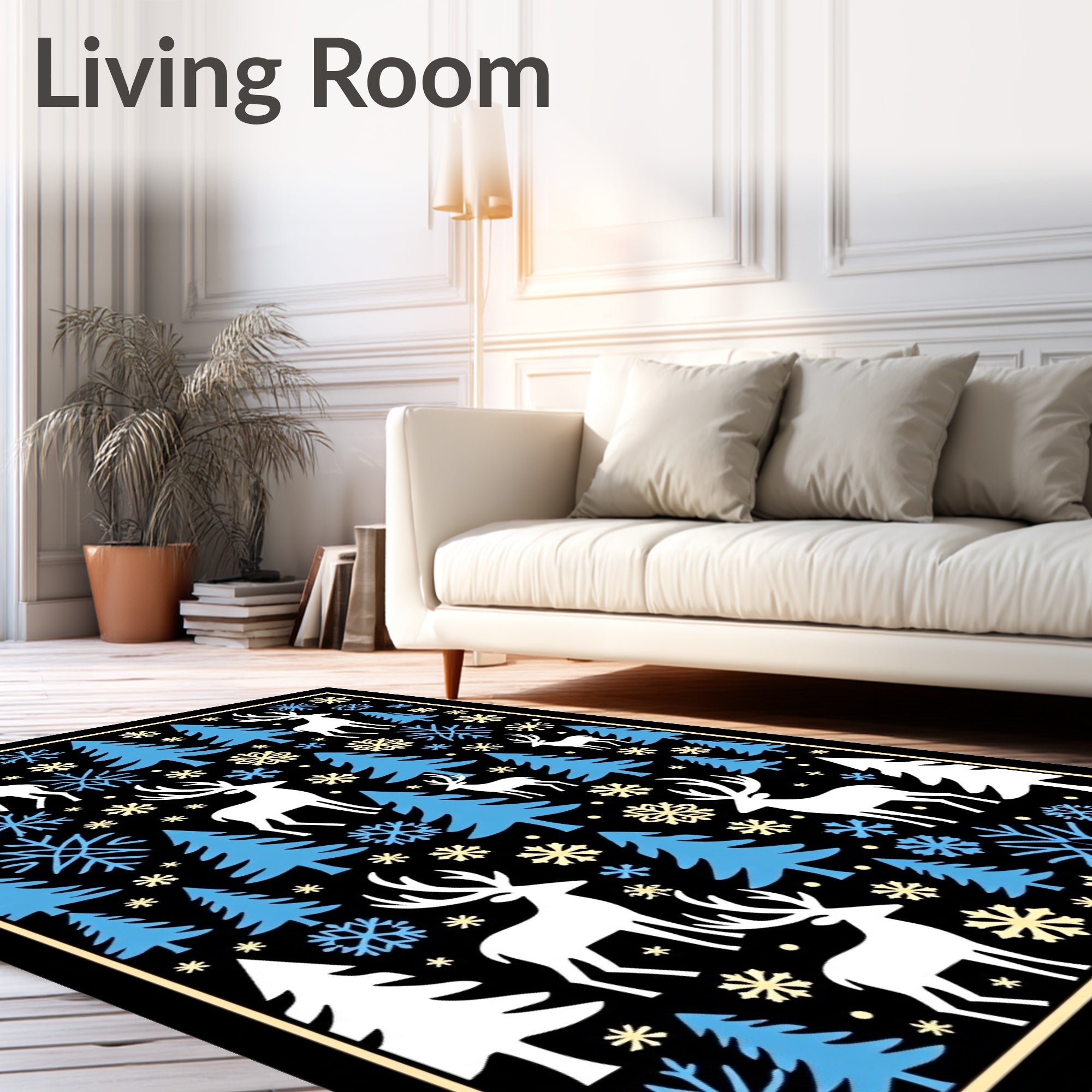 Winter Woodland Deer Snowflake Trees Rug