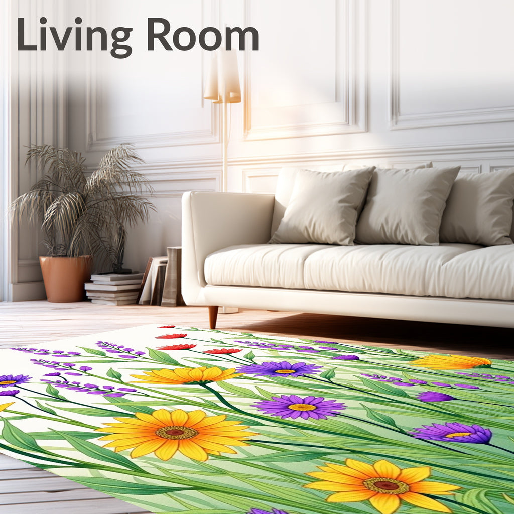 Floral Meadow With Purple Yellow Flowers Rug
