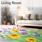 Floral Meadow With Purple Yellow Flowers Rug