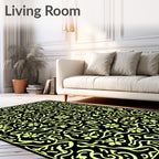 Black Yellow Floral Swirl Pattern Rug