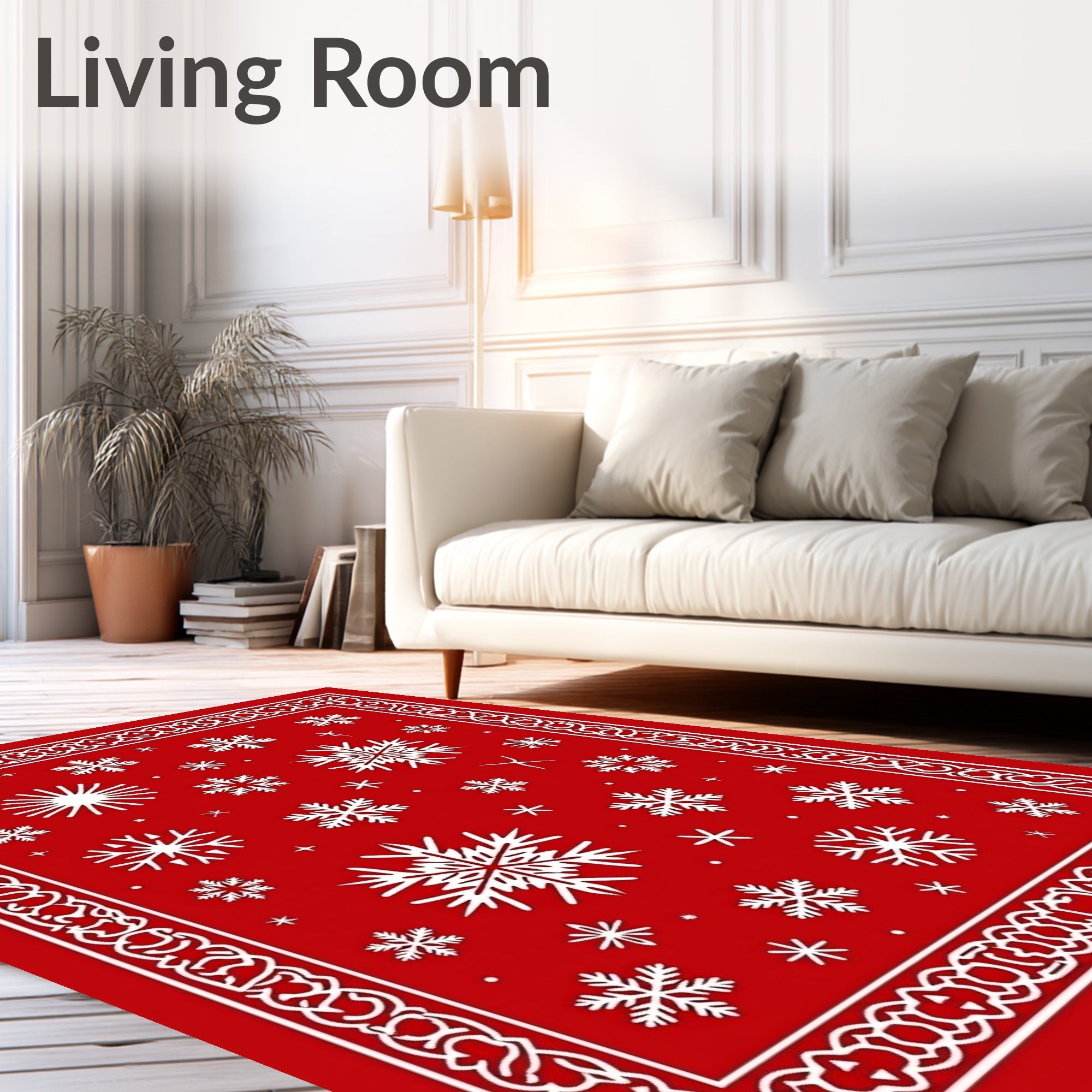 Red Snowflakes Bordered Winter Design Rug