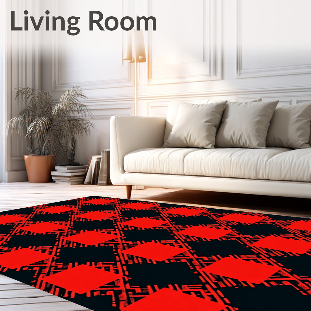 Red Black Interlocking Square Pattern Rug