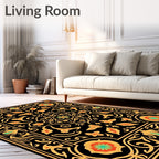 Ornate Floral Black Gold Rug