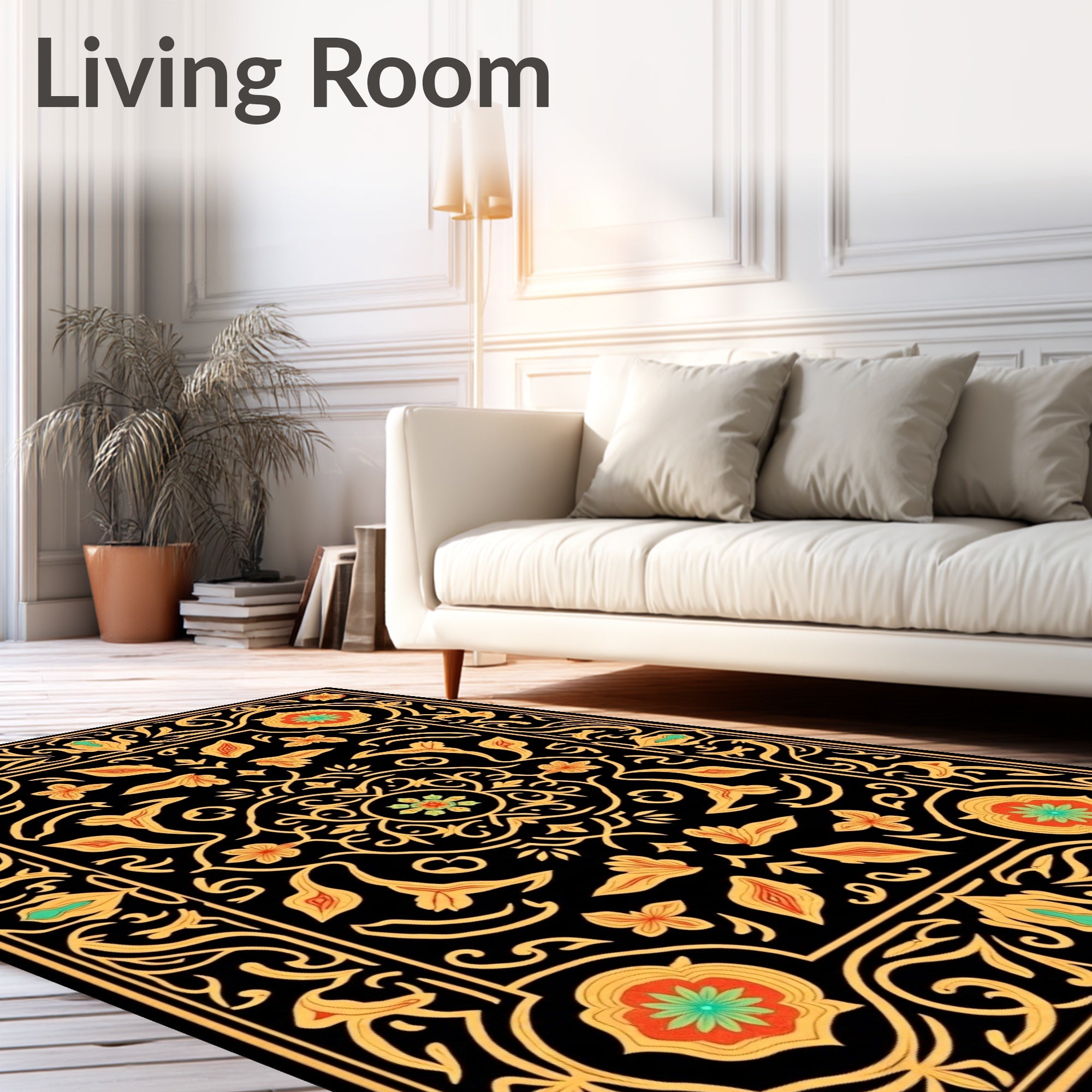 Ornate Floral Black Gold Rug