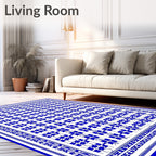 Bold Blue Geometric Lattice Pattern Rug