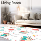 Cute Cat Balloon Pink Teal Pattern Rug