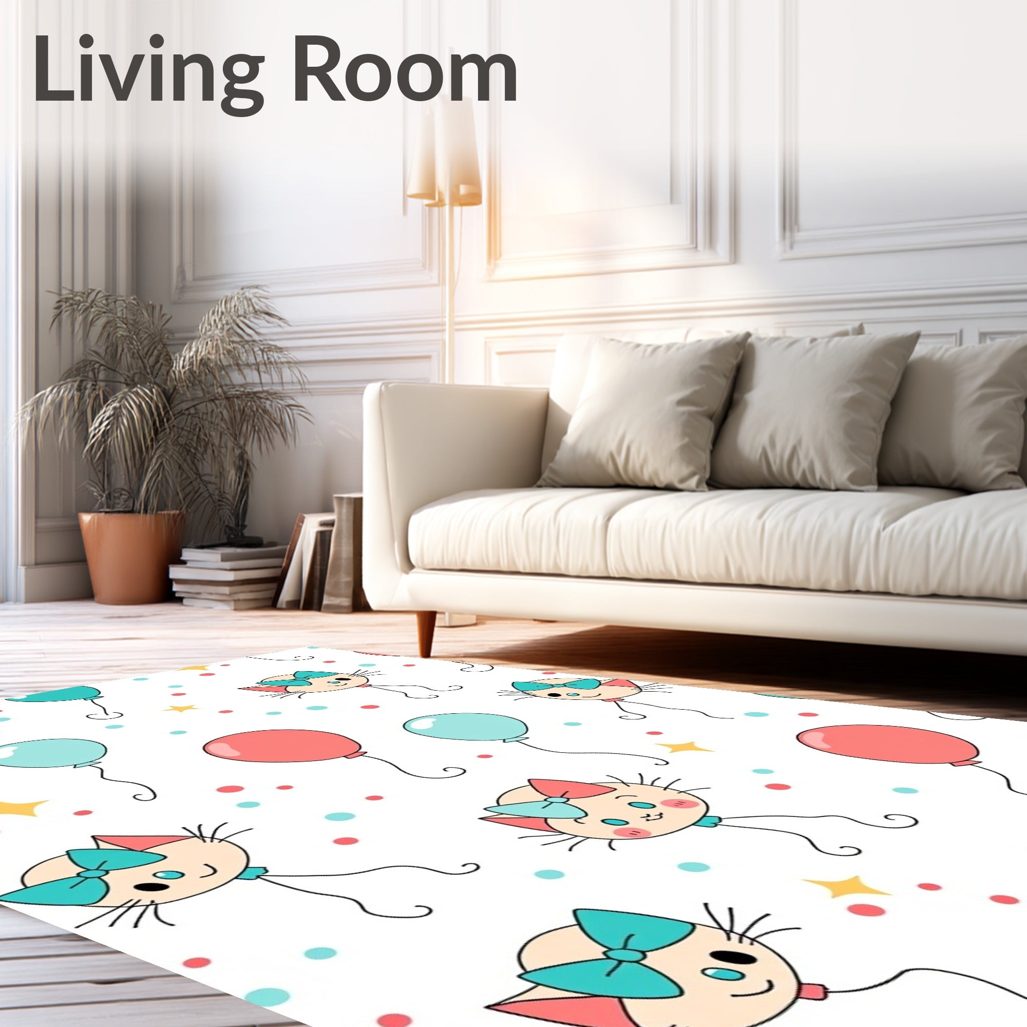 Cute Cat Balloon Pink Teal Pattern Rug
