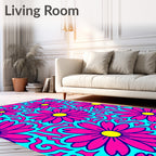 Bright Pink Daisy Swirl Pattern Rug