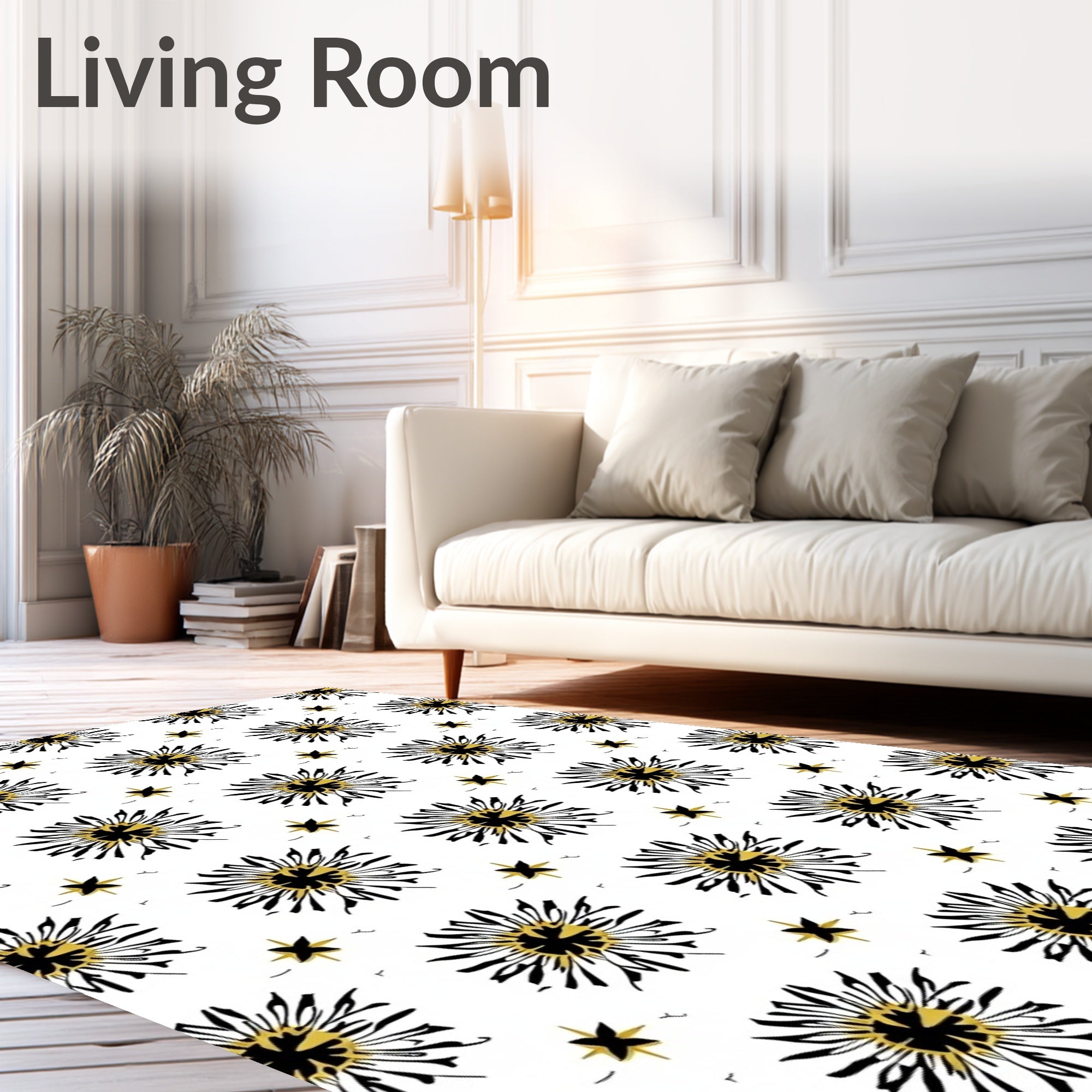 Black Gold Starburst Floral Rug