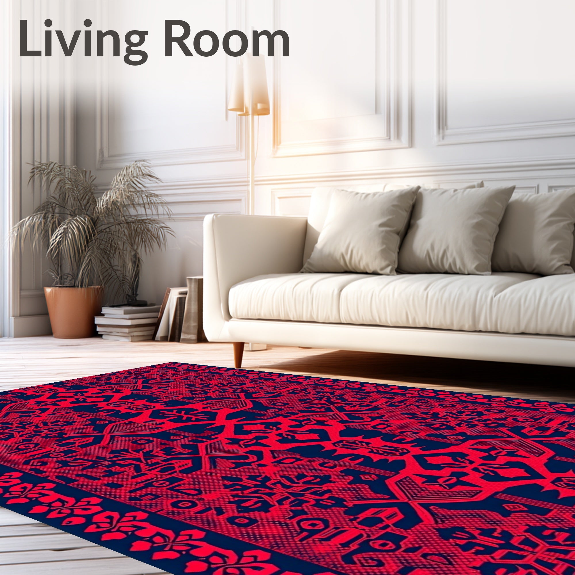 Bold Red Contemporary Geometric Motif Rug