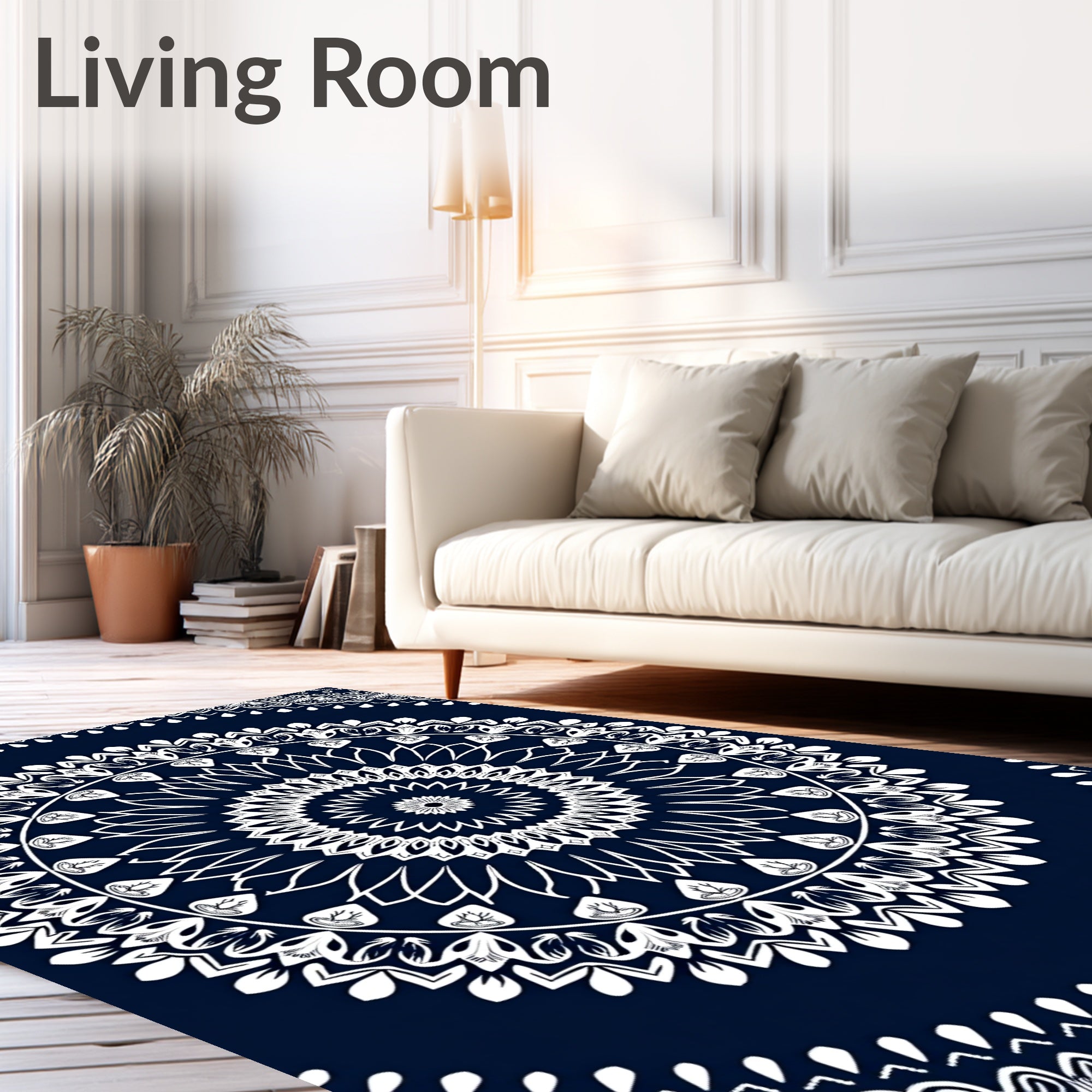 Indigo White Intricate Mandala Pattern Rug